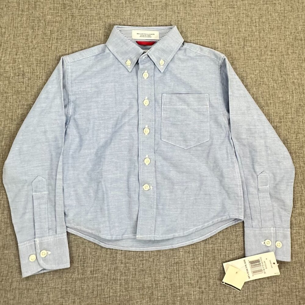 NEW! Boys Kids IZOD Button Down Shirt S (4) Reg Cotton‎ $28 Blue Long Sleeve